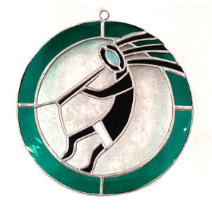 Vintage Kokopelli Stained Glass Suncatcher 6” Round Southwest Window Decor